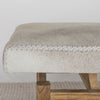 close up showing the stitching on a creamy coloured cowhide bench seat