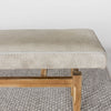 close up corner shot of a creamy grey coloured cowhide bench seat from corcovado