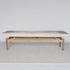 front view of the grey and cream coloured cowhide bench seat ottoman from Corcovado