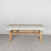 front view of a light coloured cream cowhide bench seat from corcovado