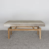 front view of the cowhide bench seat in light cream tones by corcovado