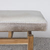 close up of the cowhide bench seat with grey flecked detail by corcovado