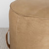 tan leather pouff with leather handle