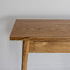 slim hallway  console table in natural wood with two drawers from corcovado