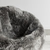 close up of the dark grey sheepskin beanbag chair